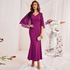 Dress V Neck Mesh Slim Ruffle Sleeve One Step Dress