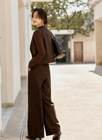 Herringbone Three-Piece Set â€?Vest, Blouse & Wide-Leg Pants