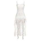 Strap off Neck Lace Stitching Irregular Asymmetric Dress