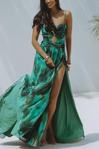 Unique Printed High Slit Beach Maxi Dress