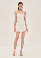Camilla - Floral Appliqué Ruffle Mini Dress