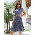 Begoña Effortless Women's Floral Midi Dress with Tie Belt Statement Occasion Edit