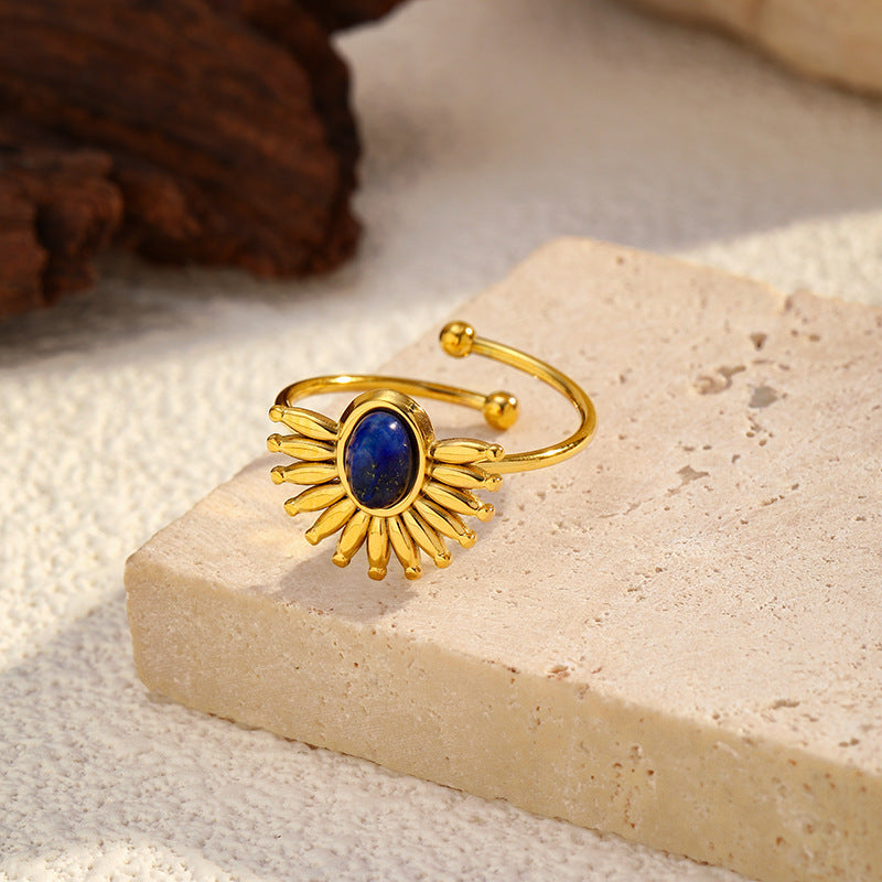 Vintage Gold Plated Lapis Lazuli Stainless Steel Ring
