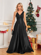 Deep V Plunge Dress Backless Sequin Slim Fishtail Bridesmaid Cocktail Evening Dress