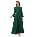 round Neck Long Sleeve High Waist Ruffles A line Dress Maxi Dress