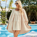 Paros Textured Satin Balloon Sleeve Dress Champagne