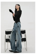 Vintage Distressed And Dirt-Dyed Patchwork Wide-Leg Jeans