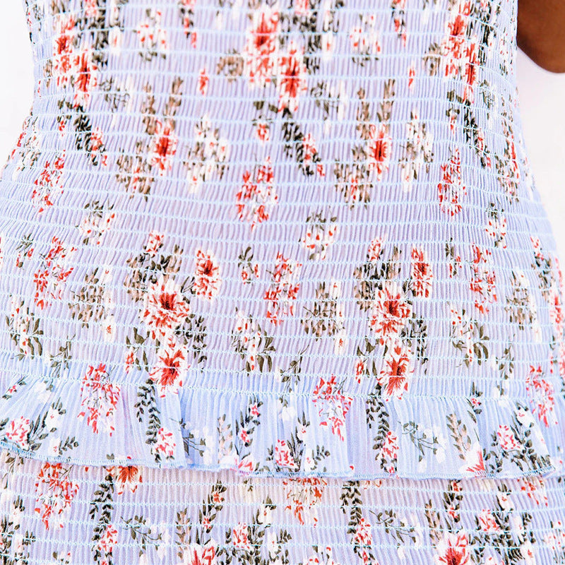 Kristy Floral Smocked Ruffle Midi Dress Dijon