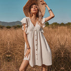 Ginnie Pintuck Button Down Shirt Dress Off White