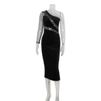 Fashionable Sequ Stitching Shoulder Diagonal Collar Dress Formal Dress