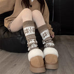 Retro Snowflake Knit Slouchy Red Leg Warmers