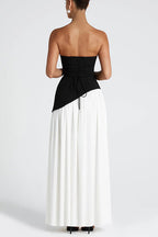 consonak Strapless Back Lace-up High Slit Splice Maxi Dress