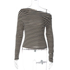 Yanely Striped One Shoulder Knit Top