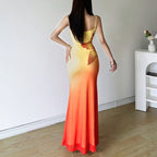 Gradient square neck backless contrast 2-way cami midi dress