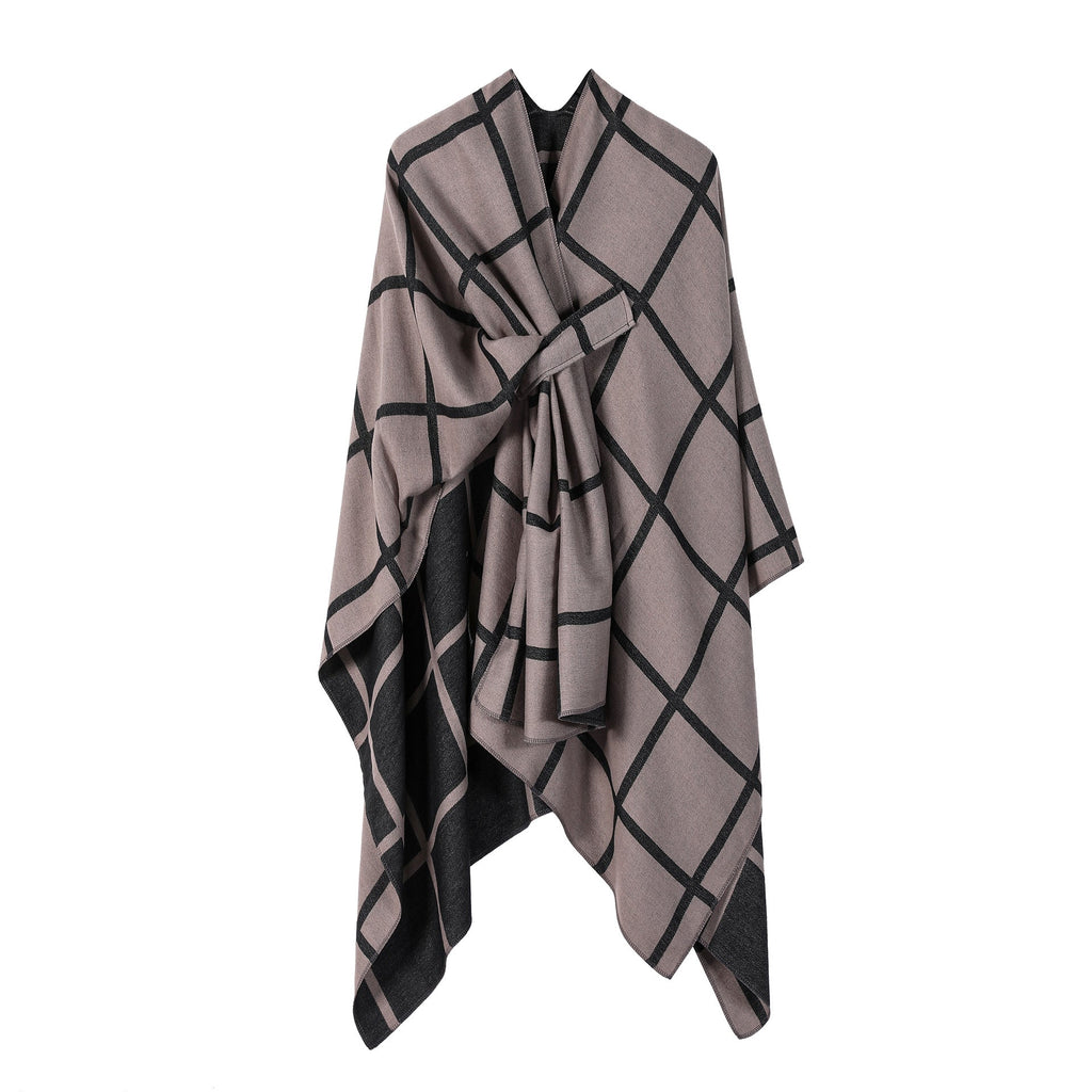 Bestselling Sidetied Plaid Split Cape Warm Crossborder Scarf