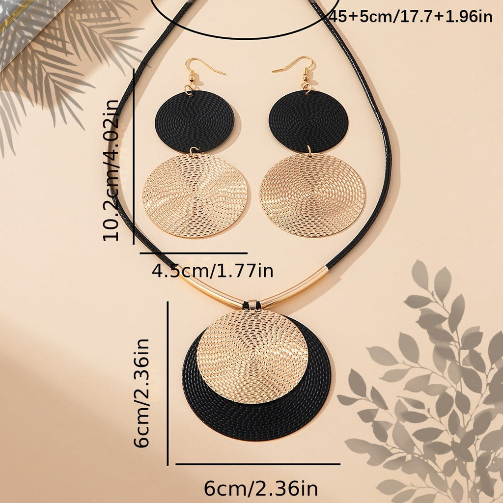 3-Piece Large Round Disc Pendant Statement Earrings & Necklace Set