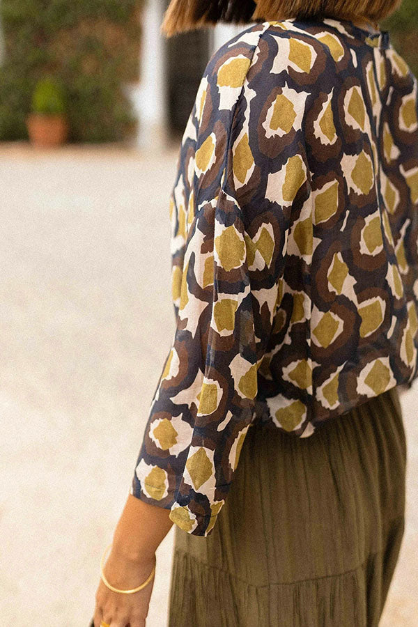 Unique Printed Lapel Button-down Loose Casual Shirt