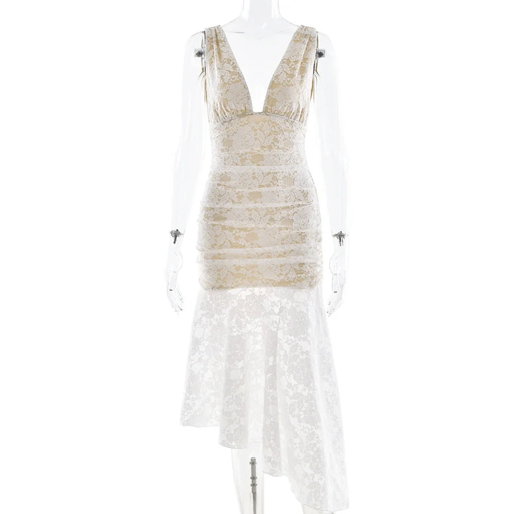 Kaliah Lace Ruched Asymmetric Dress