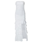 Solid Color Wrapped Chest Pleated Slim Fit Patchwork Split Dress High Sense