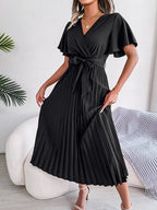 Cross VNeck Pleated Dress