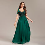 Sequined Stitching Chiffon High Slit Party Birthday Evening Gown Tied Strap Backless Prom a Swing Dress