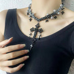 Gothic Sweet Punk Cross Tassel Pearl Hiphop Necklace