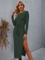 Vale Drape Knit Midi Dress Green FINAL