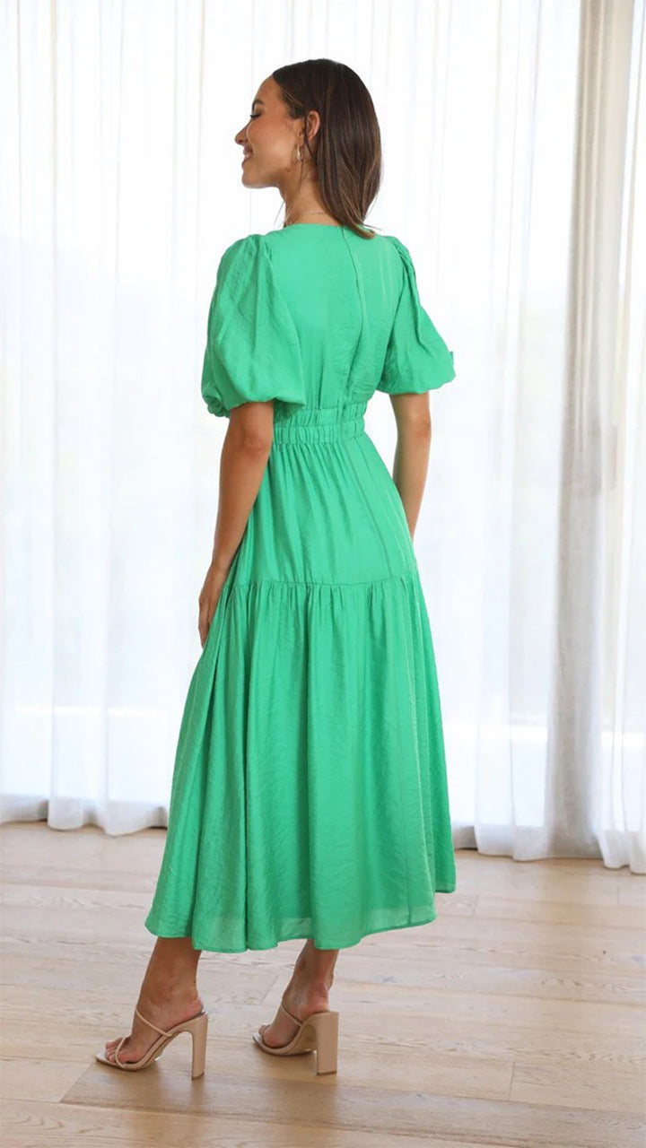 Nancy Chic V Neck Dress with Puff Sleeves Silhouette Collection