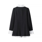 Altair Contrast Ruffled Shirt Patchwork Button Pleated Blazer Mini Dress