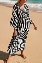 Simple Unique Printed Pleated Front Slit Cover Up