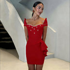 Diamond Ruffled Bandage One Piece Dress Ladies Party Party Mini Dress
