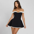 Spring Color - Blocking Design Strapless Figure - Hugging Ruffled Dress