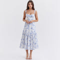 Collection Dress Sweet Spicy Floral Midi Backless Sleeveless Strap Dress for Summer