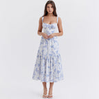Collection Dress Sweet Spicy Floral Midi Backless Sleeveless Strap Dress for Summer
