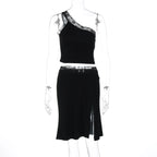 River One-Shoulder Lace Skirt Set