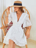 Morgana Cotton Eyelet Button Down Dress Off White
