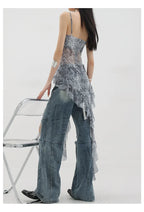 Vintage Distressed And Dirt-Dyed Patchwork Wide-Leg Jeans