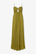 Soft and Elegant Metal Hollow Design Back Smocked A-line Slip Maxi Dress