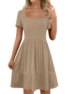 Luisa Effortless Women's a Line Casual Dress with Square Neckline and Flounce Chic Silhouette Collection