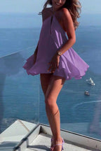 Women's Mini Dress - Gradient Silhouette Orange Casual Clothing with Light Color Fabric Collar