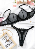 Midnight Mesh - Underwire Lingerie Set with Scalloped Lace Trim