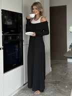 Long Sleeve Stitching Faux Two Piece Vest Dress