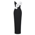Black Tube Top Dress Floral Diamond Core Split off - Shoulder Design