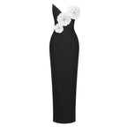 Black Tube Top Dress Floral Diamond Core Split off - Shoulder Design