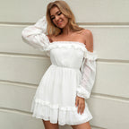 Veranda Embroidered Swiss Dot Off The Shoulder Dress Ivory