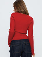 Date Minimalist Buttoned Knit Long Sleeve Top