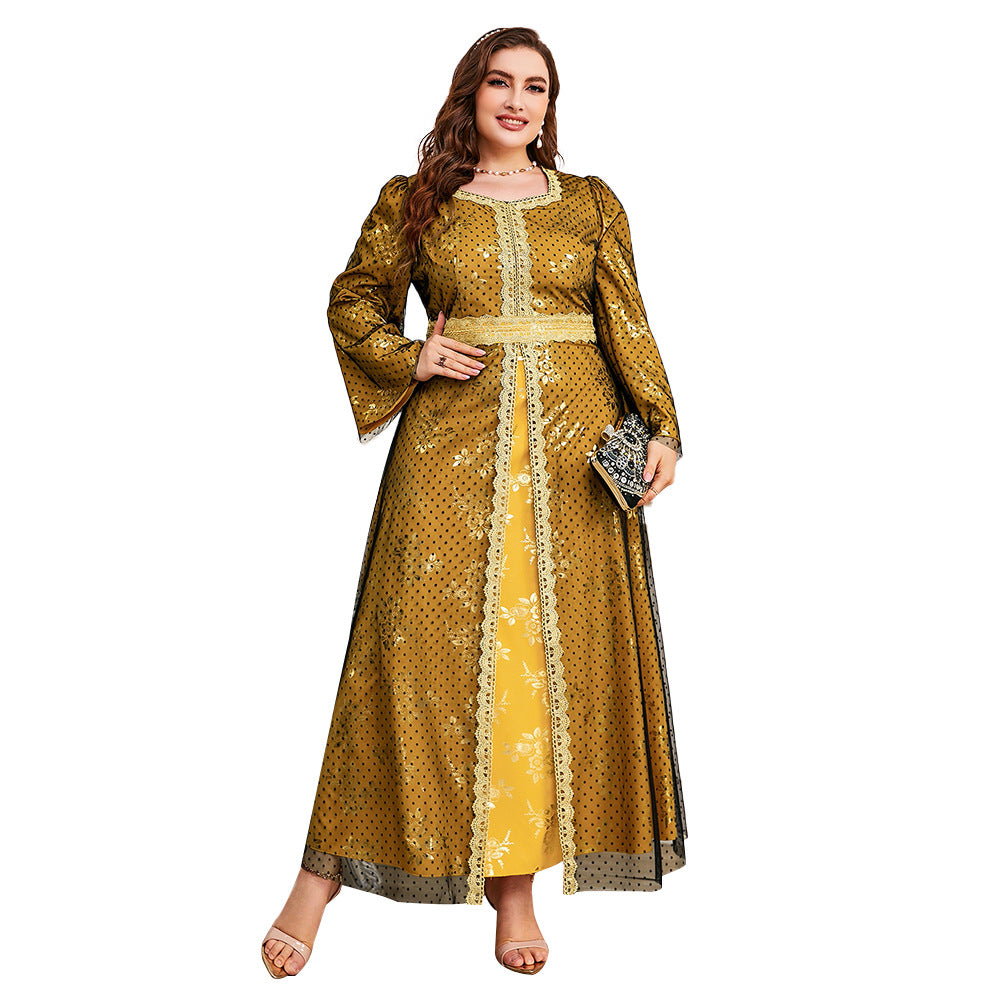 Plus Size High Waist Loose Long Sleeve Mesh A line Dress