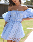 Diana Boutique Mini Dress with Puff Sleeves and a Checked Pattern Chic Silhouette Collection