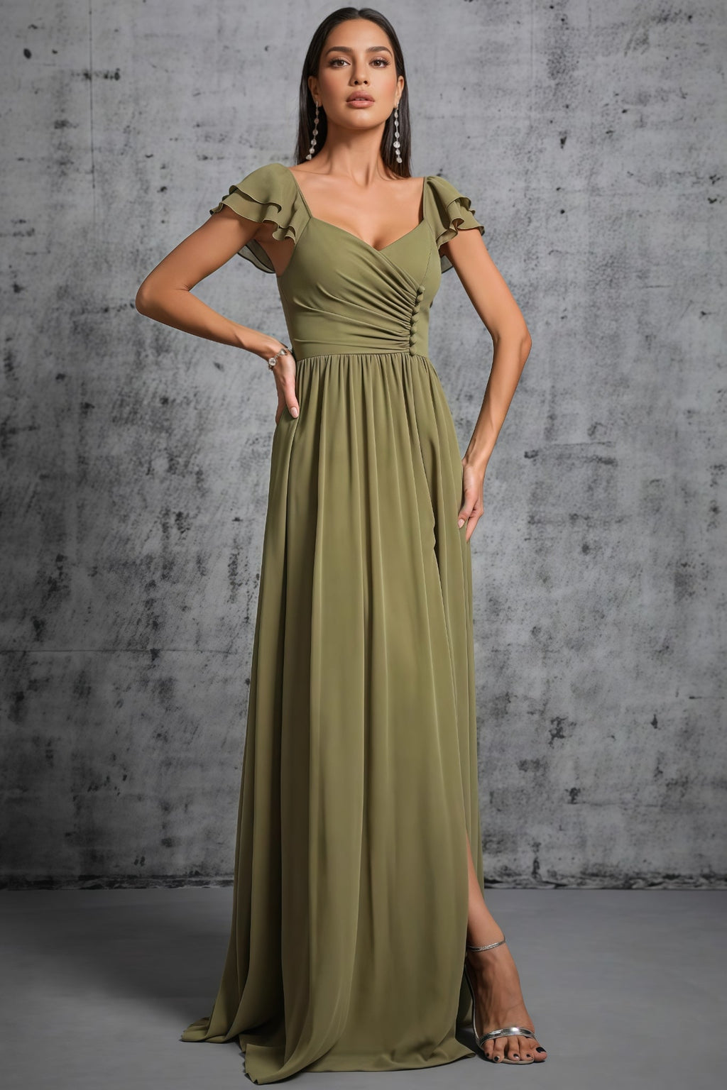 Kendra Green Split Front Tie Front Maxi Dress
