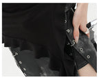 Black Asymmetric Ribbon Strap Tank Top With Ruffle Edge Design